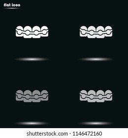 Tooth with braces flat grayscale vector icon.