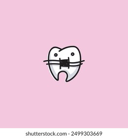 Tooth in braces flat vector design