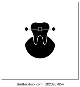Tooth braces glyph icon. Tooth care fixed and correct bite and realign teeth over time. Teeth care hygiene concept. Filled flat sign. Isolated silhouette vector illustration