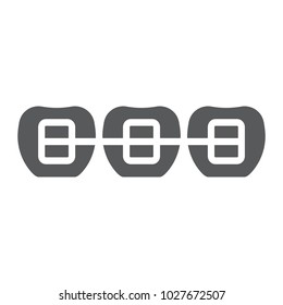 Tooth with braces glyph icon, stomatology and dental, orthodontic sign vector graphics, a solid pattern on a white background, eps 10.