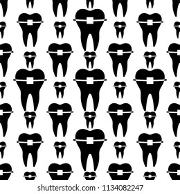 Tooth Braces Icon Seamless Pattern, Braces Vector Art Illustration