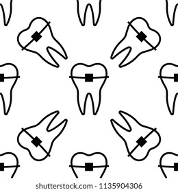 Tooth Braces Icon Seamless Pattern, Braces Vector Art Illustration