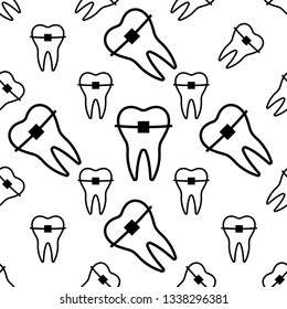 Tooth Braces Icon Seamless Pattern, Braces Vector Art Illustration