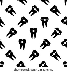 Tooth Braces Icon Seamless Pattern, Braces Vector Art Illustration