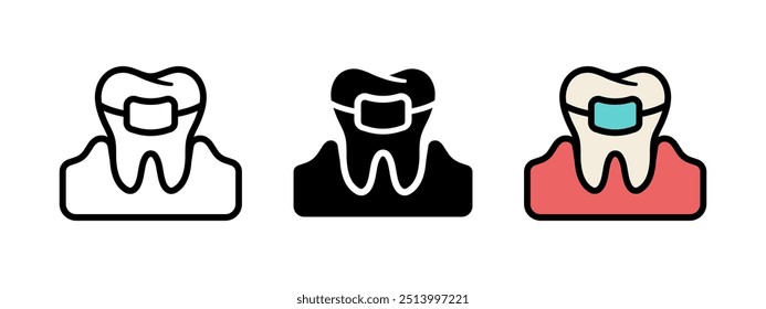 Ícone de aparelho dentário. Ilustração vetorial do sistema de suporte dos dentes. Símbolo de alinhadores dentários. Logotipo da clínica ortodôntica. Sinal de correção de mordida. Pictograma de anatomia de goma dentária. Tratamento médico conceito isolado.