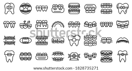 Tooth braces icons set. Outline set of tooth braces vector icons for web design isolated on white background