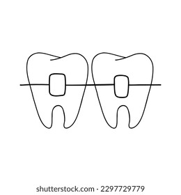 Tooth braces outline doodle icon. Dentistry, stomatology and dental care concept. Vector hand drawn sketch isolated on white background.