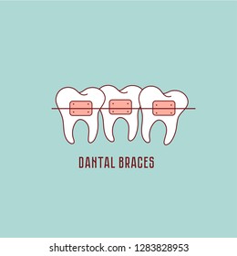 Tooth Braces Process, Aesthetics, Orthodontist icon.  Stomatology Dental care. Dental braces.  Vector flat illustration.