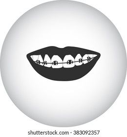 Tooth braces simple icon  on round background