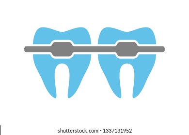 tooth with braces, vector icon