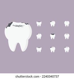 Cavidad rota dental con dientes rajados