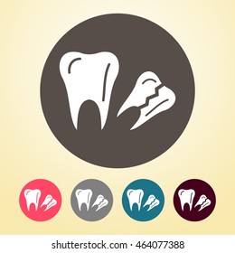 Tooth & Broken Tooth Icon in round shape.