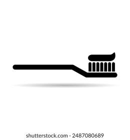 Tooth brush care shadow icon, dental hygiene web sign, health medicine vector illustration .