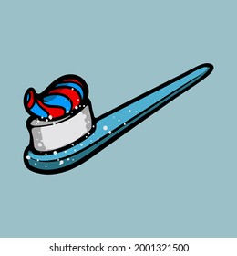 Zahnbürste mit bunter Zahnpasta. Vektor-Dentalobjekt einzeln auf blauem Hintergrund