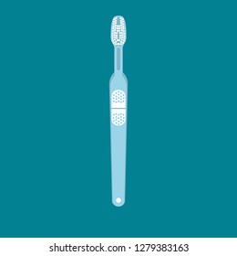 Tooth Brush Flat Top View Vector Icon Equipment. Protection Medical Plastic Dental Symbol Treatment Instrument