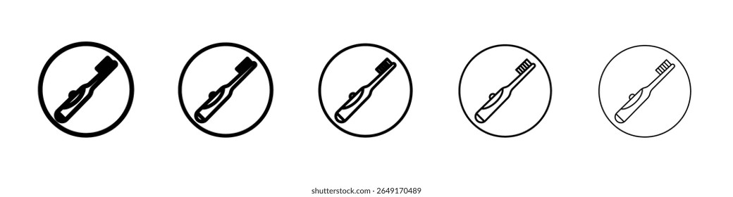 tooth brush icon thin outline logo mark set