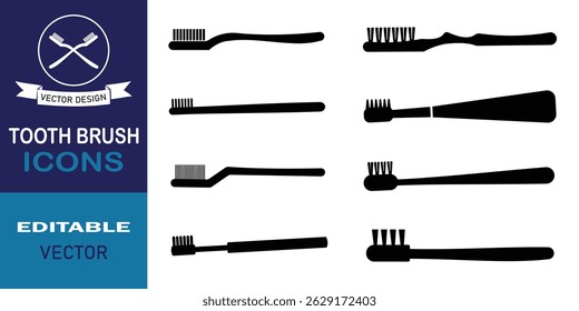 Tooth brush icons. Lifestyle brush sign icon set isolated on white background. Various toothbrush vector illustration silhouette symbol website graphic design. Vector illustration.