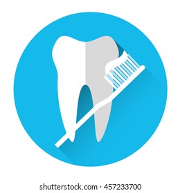 Tooth With Brush Medical Care Icon Flat Vector Illustration