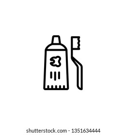 tooth, brush, paste, hygiene, care, dental icon in black outline style, vector