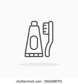Tooth brush and paste icon. Editable Stroke and pixel perfect. Outline style. Vector illustration. Enjoy this icon for your project.