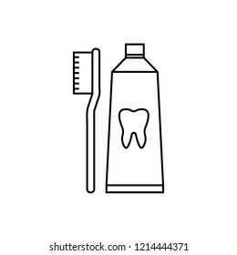 Tooth brush and tooth paste icon. Premium quality graphic design elements. Modern sign, linear outline pictogram, simple thin line icon