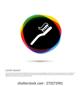 Tooth Brush With Paste Icon, White pictogram icon creative circle Multicolor background. Vector illustration. Flat icon design style