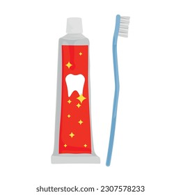 Tooth brush and paste on white background