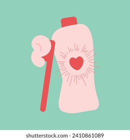 Tooth Brush and Paste vector icon illustration. Dental Care Icon. Concept of medical cabinet, children dentistry. Handdrawn Brush and Paste in doodle style.