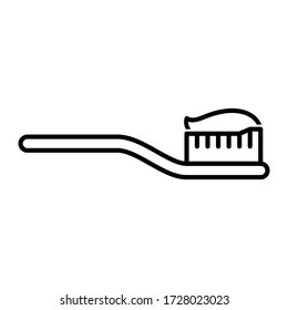 Tooth Brush With Toothpaste Icon In Modern Outline Style Design. Vector Illustration Isolated On White Background.