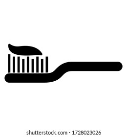 Tooth brush with toothpaste icon in trendy silhouette style design. Vector illustration isolated on white background.