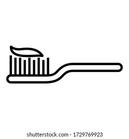Tooth brush with toothpaste icon in trendy outline style design. Vector illustration isolated on white background.
