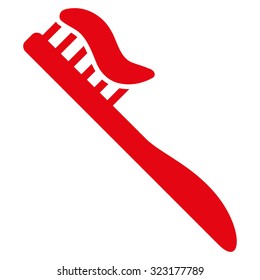 Tooth Brush vector icon. Style is flat symbol, red color, rounded angles, white background.
