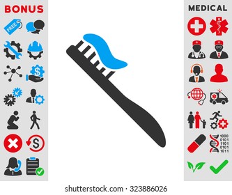 Tooth Brush vector icon. Style is bicolor flat symbol, blue and gray colors, rounded angles, white background.