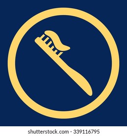 Tooth Brush vector icon. Style is flat rounded symbol, yellow color, rounded angles, blue background.
