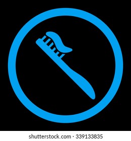 Tooth Brush vector icon. Style is flat rounded symbol, blue color, rounded angles, black background.