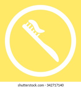Tooth Brush vector icon. Style is flat rounded symbol, white color, rounded angles, yellow background.
