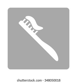 Tooth Brush vector icon. Style is flat rounded square button, white and silver colors, white background.
