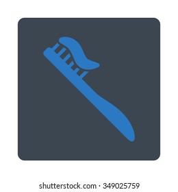 Tooth Brush vector icon. Style is flat rounded square button, smooth blue colors, white background.