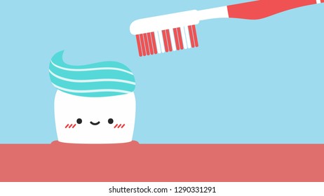 Tooth brush vector. teeth cartoon vector. character design. toothpaste vector.