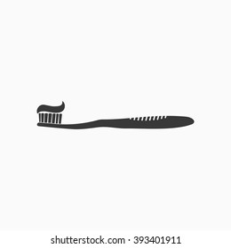 Tooth brush wish toothpaste icon in flat style isolated on gray background. Toothbrush icon Vector Illustration