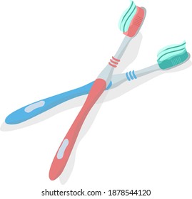 Pinceles dentales, ilustración, vector sobre fondo blanco