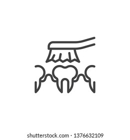 Tooth brushing line icon. linear style sign for mobile concept and web design. Toothbrush and teeth outline vector icon. Oral hygiene symbol, logo illustration. Pixel perfect vector graphics