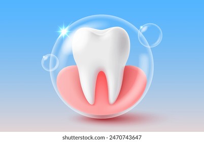 Tooth in a bubble, cleanliness and hygiene of teeth and gums. Vector illustration