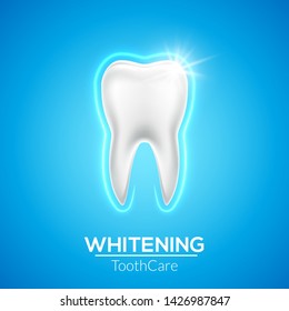 Tooth care dental icon vector healthy dentist background. Blue clean tooth bright white dentistry 3d medical illustration.