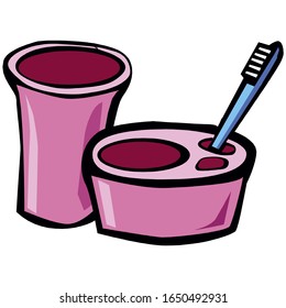Tooth care flat isometric vector. 
 toothbrush in the plastic, toothpaste and dental floss are located together.