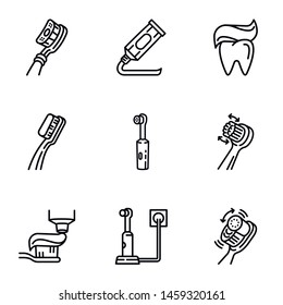 Tooth care icon set. Outline set of 9 tooth care vector icons for web design isolated on white background