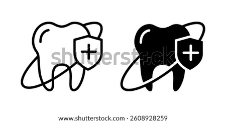 Tooth care line icon set. Dental implant, dental care, orthodontic protection, prevention check up, stomatology, toothache, braces, oral clean. Whitening procedure. Dental treatment sign.