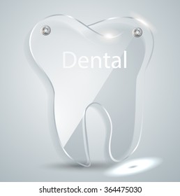 Tooth care logo. Dentist logo. Medical logo. Oral care logo. Tooth logo. The sign on the door of a dentist. Glass.