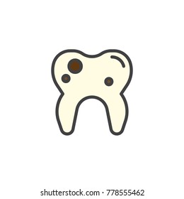Tooth with caries filled outline icon, line vector sign, linear colorful pictogram isolated on white. Damage tooth symbol, logo illustration. Pixel perfect vector graphics