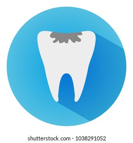 Tooth Caries long shadow vector icon. Style is a flat tooth caries on blue background.